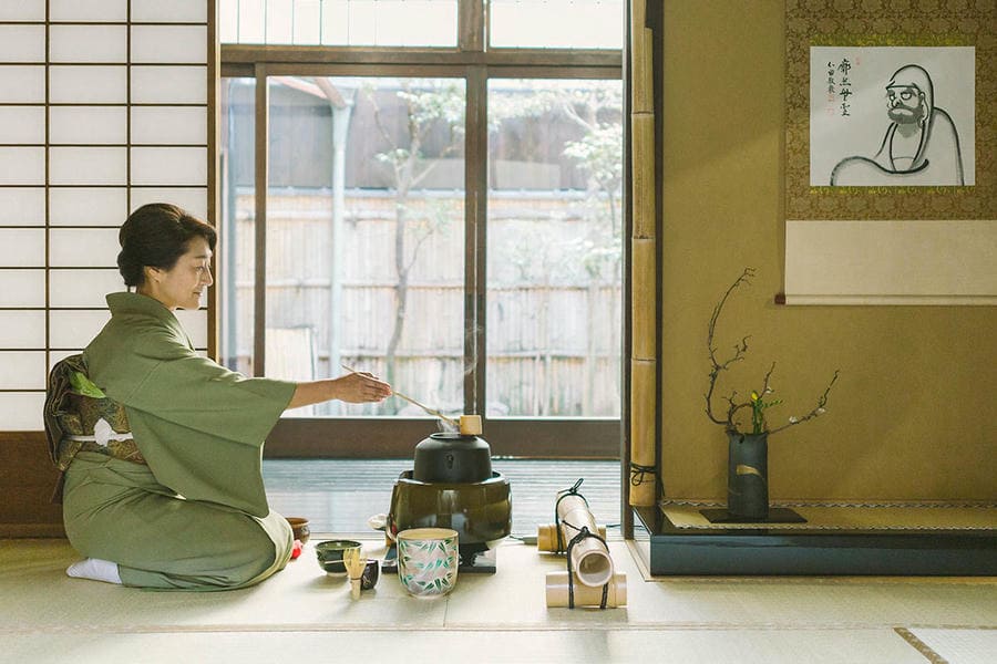 Guests enjoying matcha green tea